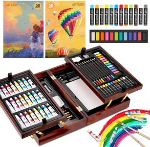 130-Piece Art Kit Painting Supplies in Portable Wooden Art Case, Acrylic Paints, Oil Pastels, Colored Pencils, Portable Art Set Gift for Kids Beginners and Artists