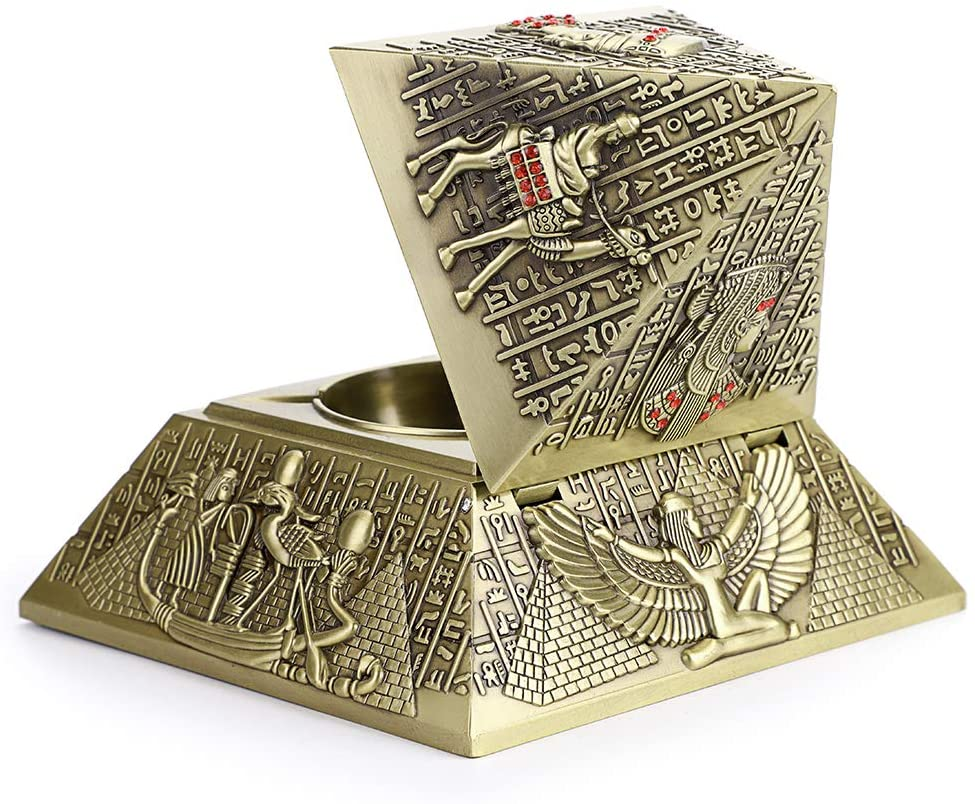 Vintage Egyptian Metal Pyramid Ashtray -  Bronze