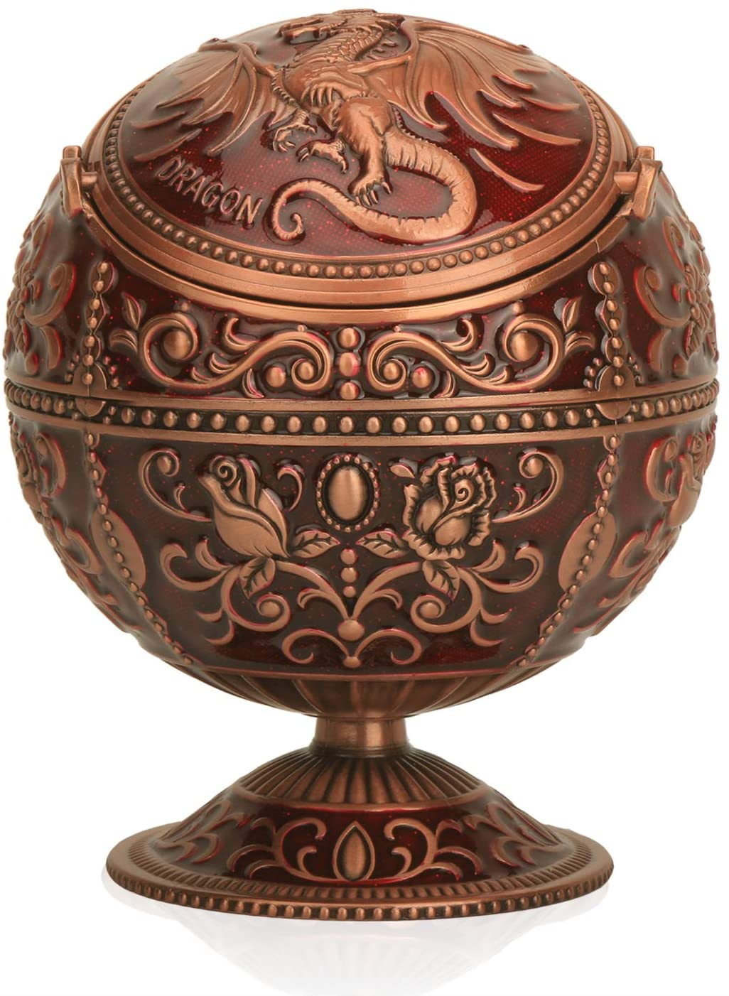 Windproof Ashtray with Flip Lid, Handcrafted Rose Pattern Classy Gift for Women Men (Transparent Blue-Golden) 