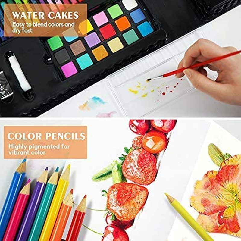 KIDDYCOLOR 211Pcs Kids Art Supplies, Portable Painting & Drawing Art Kit for Kids with Oil Pastels, Crayons, Colored Pencils, Markers, Double Sided Trifold Easel Art Set for Girls Boys Teens 3-12
