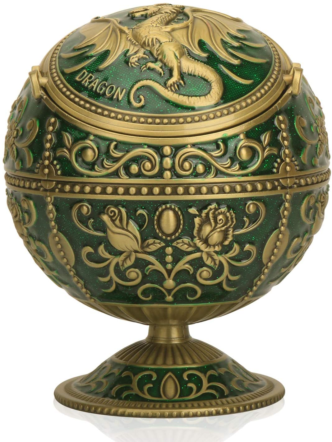 Windproof Ashtray with Flip Lid, Handcrafted Rose Pattern Classy Gift for Women Men (Transparent Blue-Golden) 