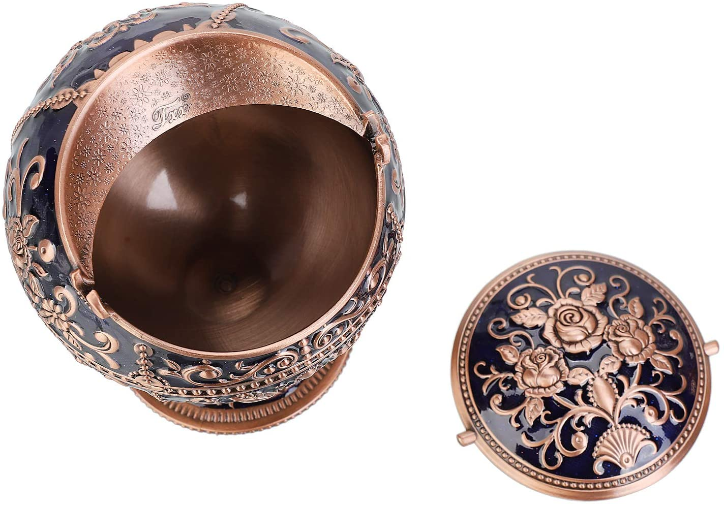 Windproof Ashtray with Lid (Navy Blue-Red Copper)