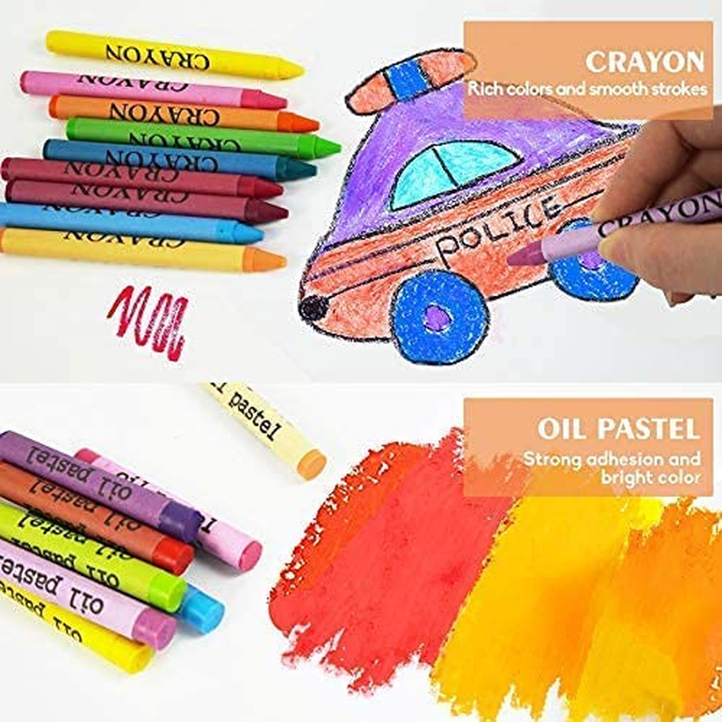 KIDDYCOLOR 150 Pieces Wooden Kids Art Kit, Deluxe Artist Drawing & Painting Set, Portable Case with Oil Pastels, Crayons, Colored Pencils, Markers, CH
