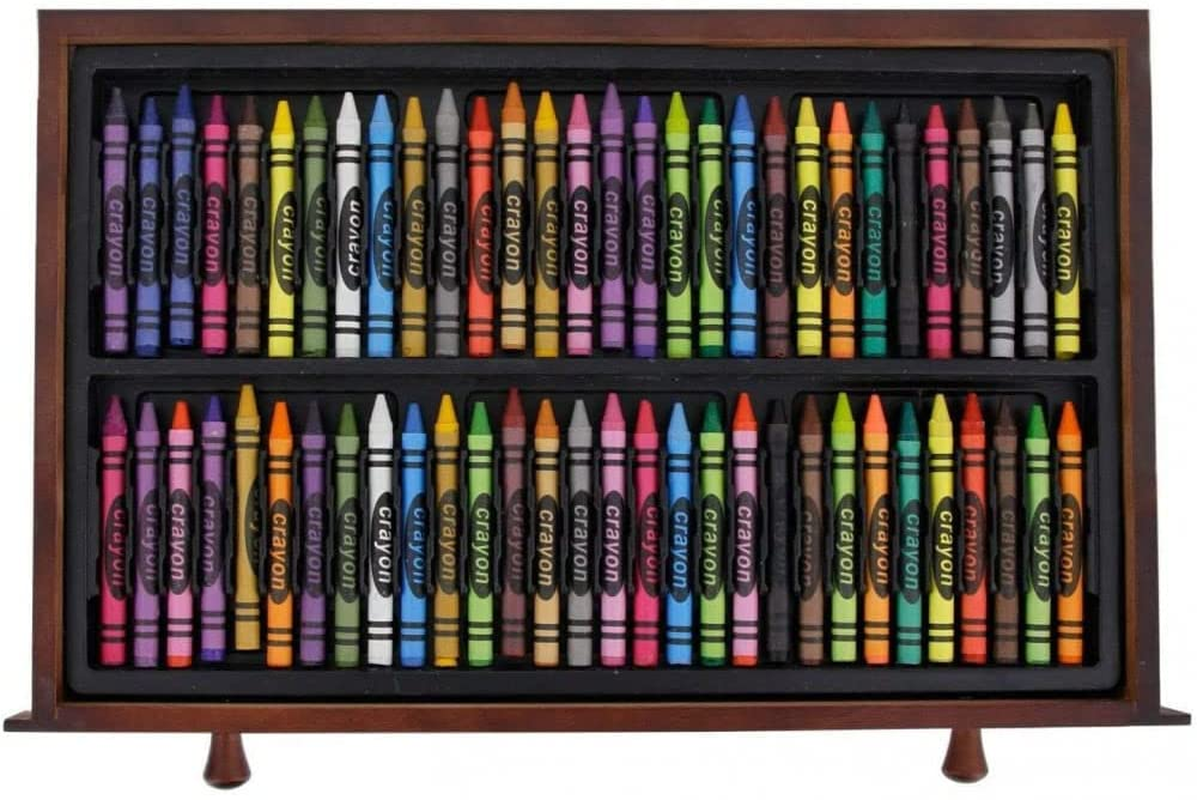 U.S. Art Supply 143-Piece Mega Wood Box Art Painting, Sketching and Drawing Set in Storage Case - 24 Watercolor Paint Colors, 24 Oil Pastels, 24 Colored Pencils, 60 Crayons, 2 Brushes, Artist Kit