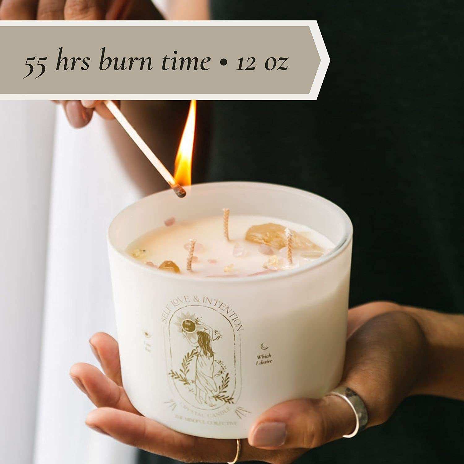 Healing Crystal Candle - Soy Candle with Crystals Inside. Energy Crystals and Healing Stones Manifestation Candle. Three Wick Candle, Meditation Accessories. Self Love, Spiritual Aromatherapy Candles