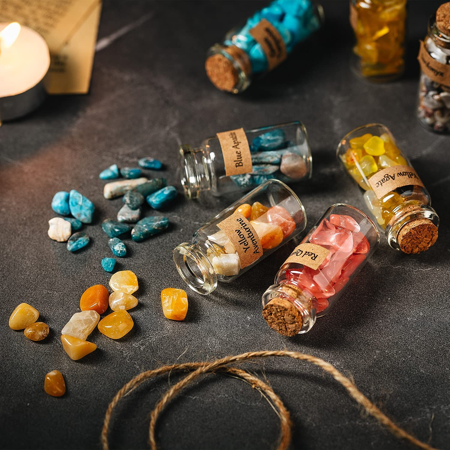 KHOCOEE 48Pcs Different Crystals and Healing Stones, Gemstone and Crystals Bottles, Chakra Healing Crystals for Witchcraft, Great Choice for Gift, Collection and Home Decor