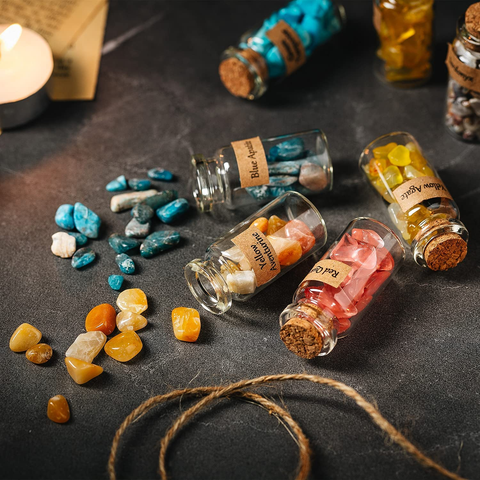 Image of KHOCOEE 48Pcs Different Crystals and Healing Stones, Gemstone and Crystals Bottles, Chakra Healing Crystals for Witchcraft, Great Choice for Gift, Collection and Home Decor