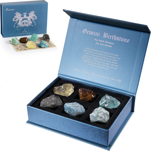 Faivykyd Gemini Crystal Gift-Zodiac Sign Stones to Complement the Birthstone-Natural Healing Crystals with Horoscope Box Set