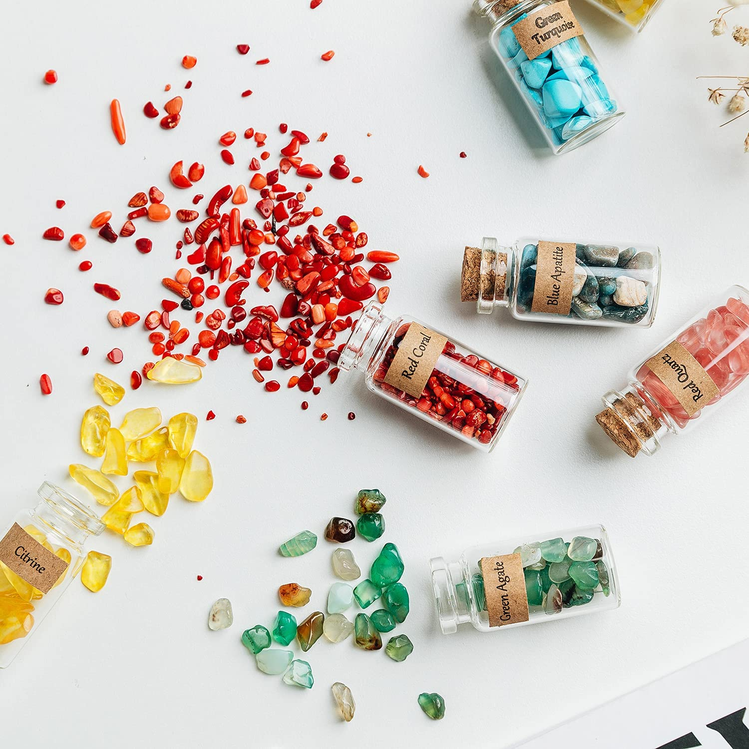 KHOCOEE 48Pcs Different Crystals and Healing Stones, Gemstone and Crystals Bottles, Chakra Healing Crystals for Witchcraft, Great Choice for Gift, Collection and Home Decor