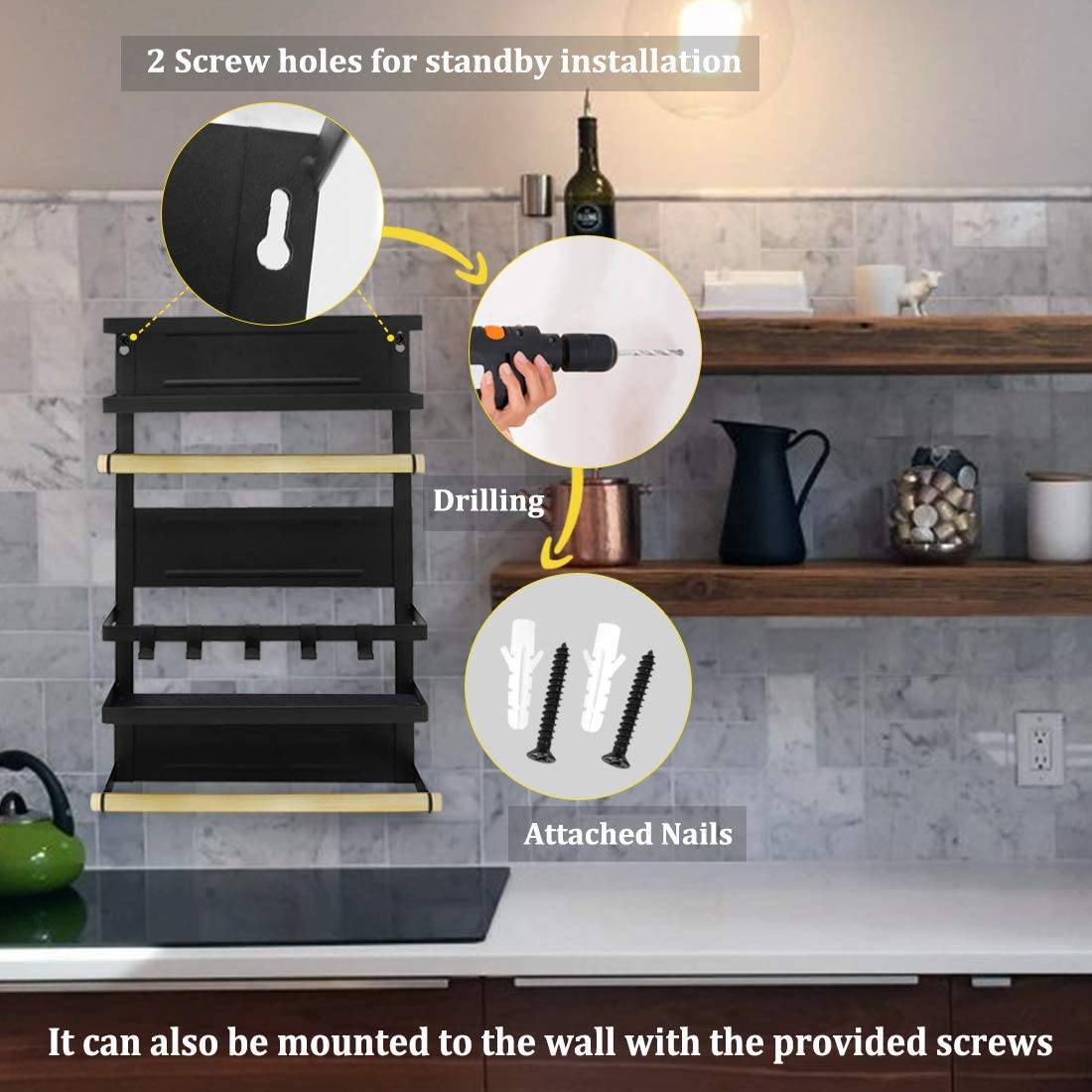 Foldable Magnetic Fridge Spice Rack - Black