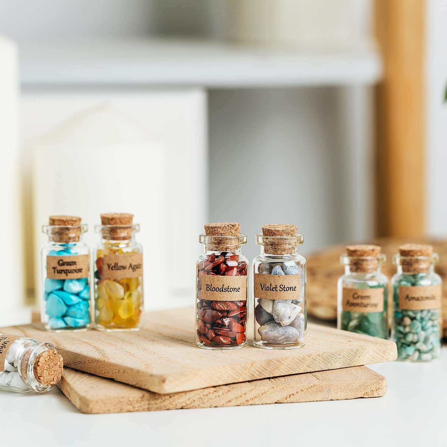 KHOCOEE 48Pcs Different Crystals and Healing Stones, Gemstone and Crystals Bottles, Chakra Healing Crystals for Witchcraft, Great Choice for Gift, Collection and Home Decor