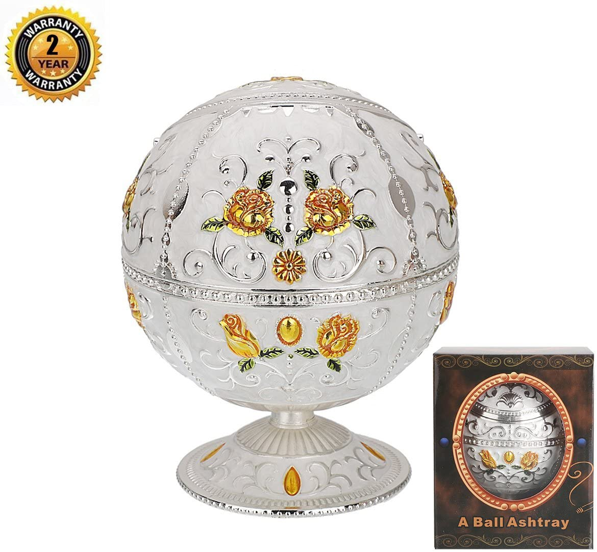 Hand Stamped Rose Pattern Ashtray (Silver- with Green Leaf)