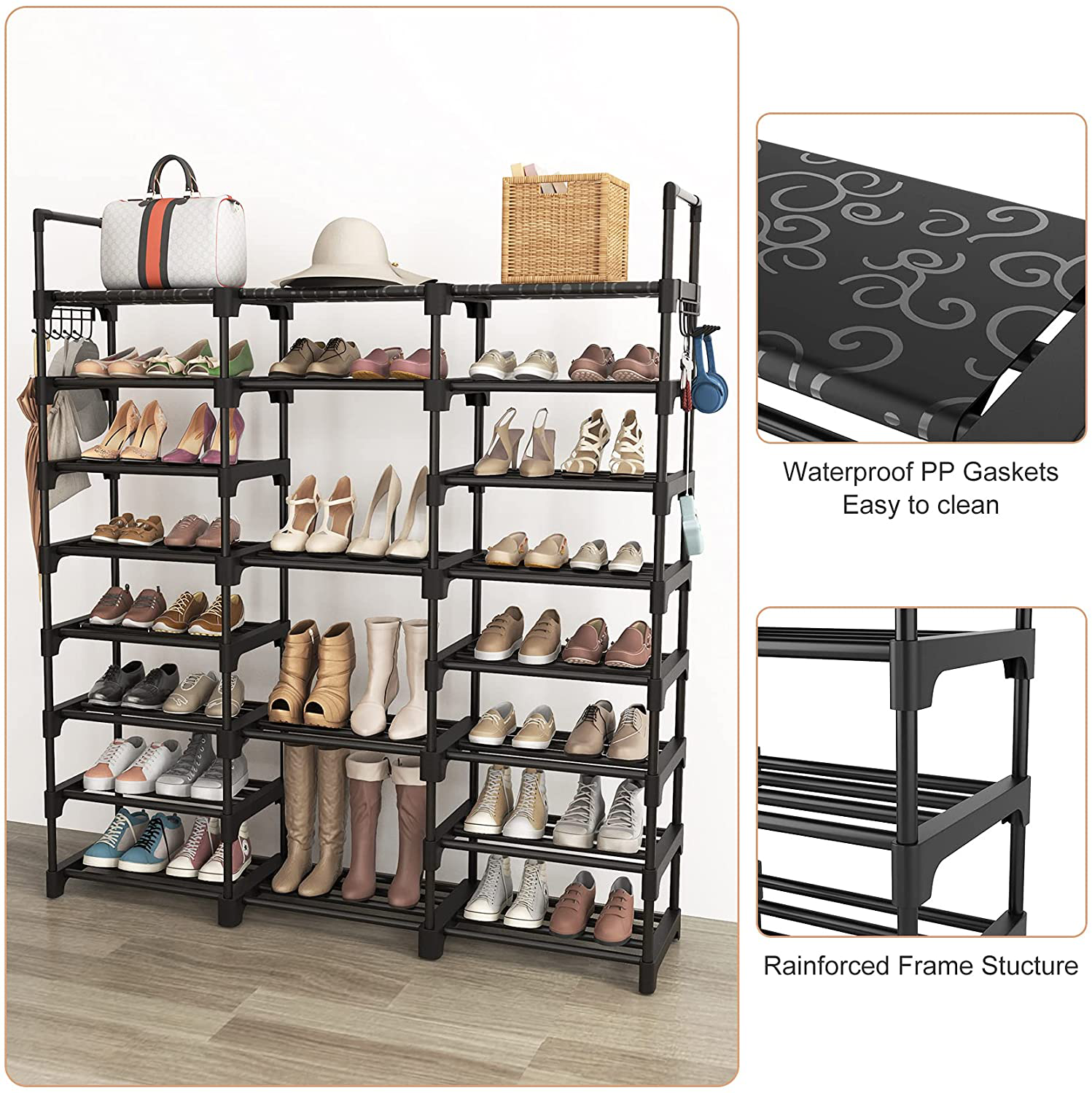 Shoe Rack Shoe Organizer 8 Tiers Shoe Rack for Entryway Holds 36-42 Pairs Shoe and Boots