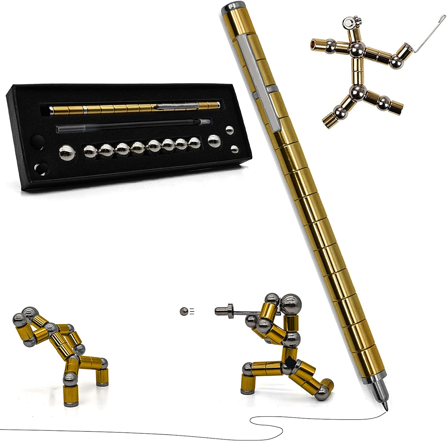 YAGIS-S Toy Pen, Decompression Magnetic Metal Pen, Multifunctional Deformable Magnet Writing Pen, Eliminate Pressure Fidget Toy Gift for Kids or Friends