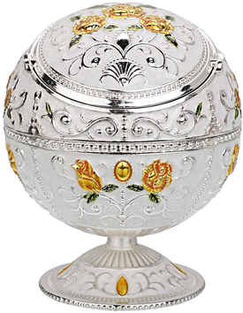 Hand Stamped Rose Pattern Ashtray (Silver- with Green Leaf)