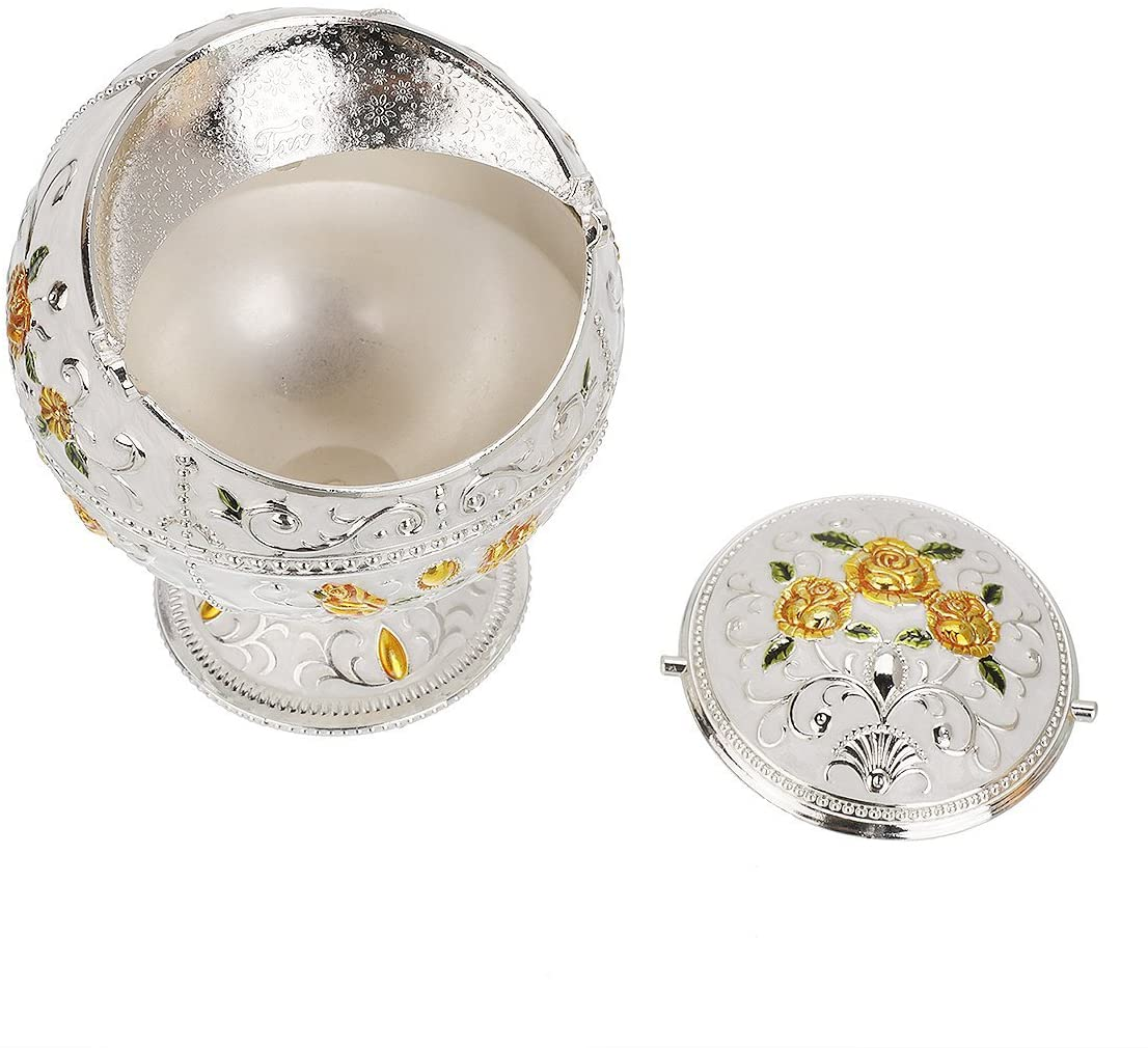 Hand Stamped Rose Pattern Ashtray (Silver- with Green Leaf)