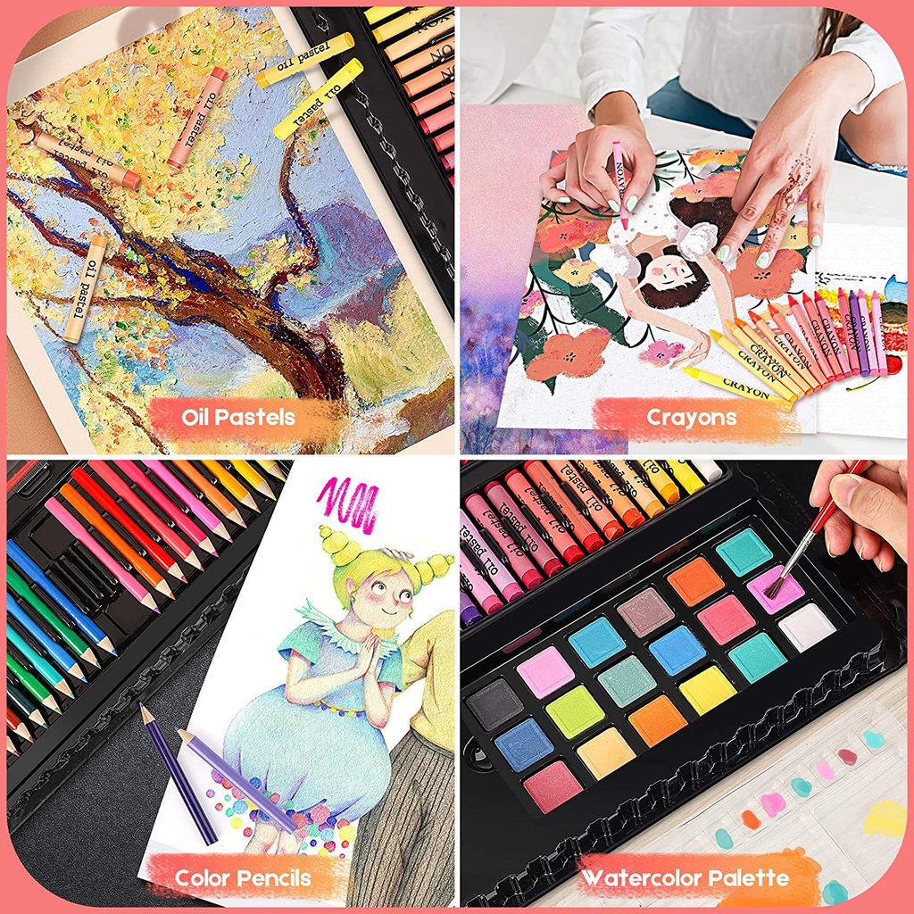 KIDDYCOLOR 211pcs Kids Art Supplies, Portable Painting & Drawing Art Kit  for Kids with Oil Pastels, Crayons, Colored Pencils, Markers, Double Sided