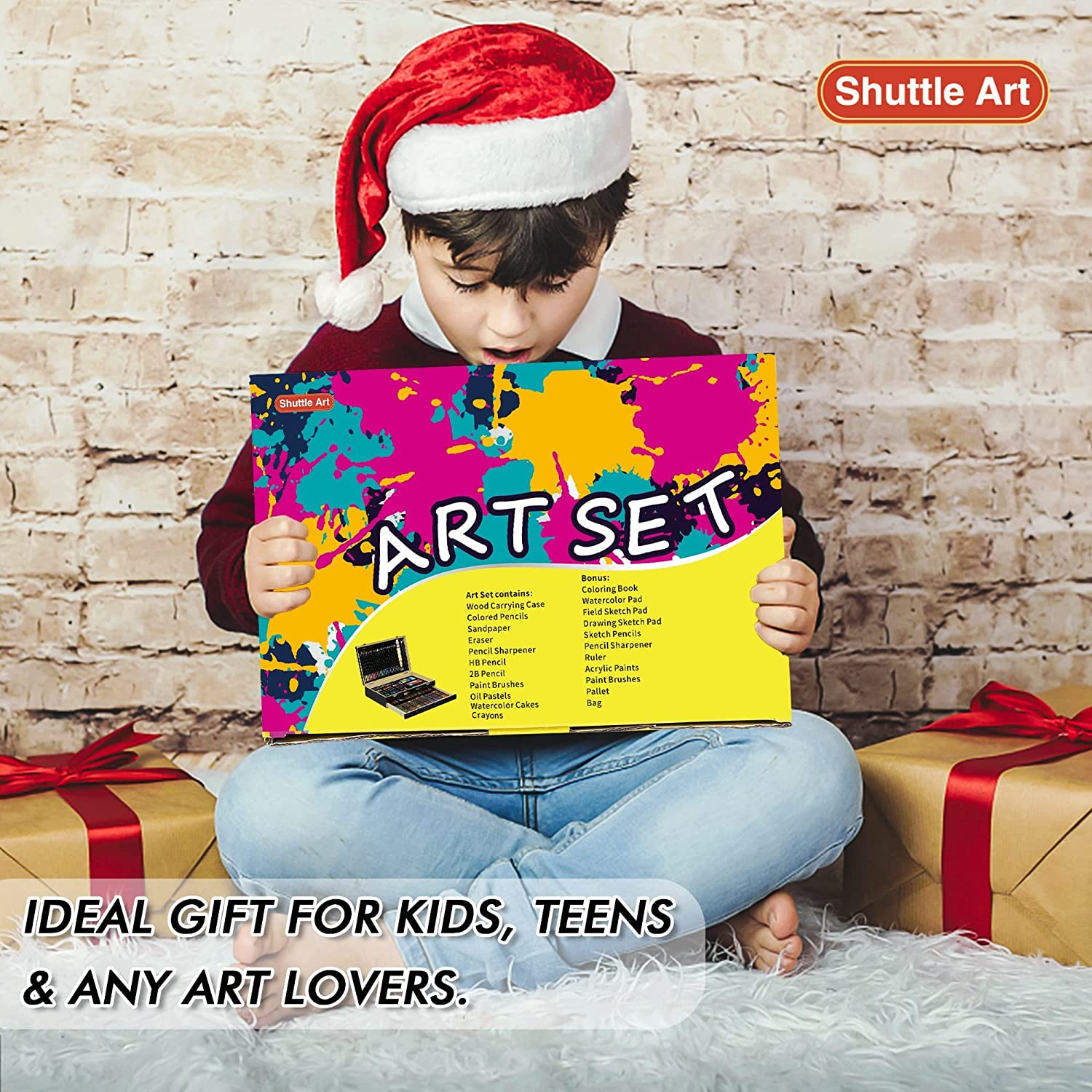 186 Piece Deluxe Art Set, Shuttle Art Art Supplies in Wooden Case, Painting Drawing Art Kit with Acrylic Paint Pencils Oil Pastels Watercolor Cakes Coloring Book Watercolor Sketch Pad for Kids Adults