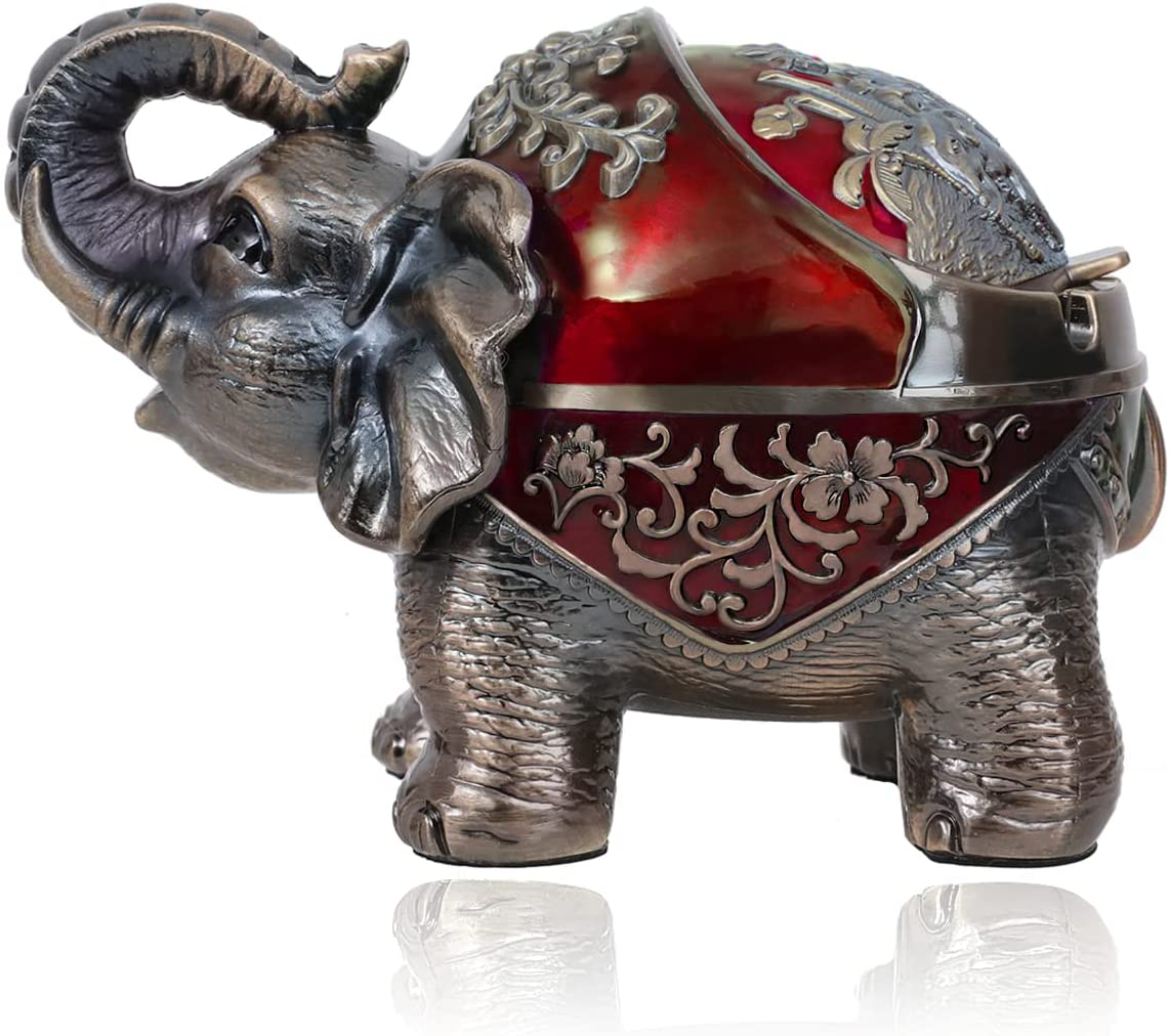 Elephant Ashtray with Lid (Red)