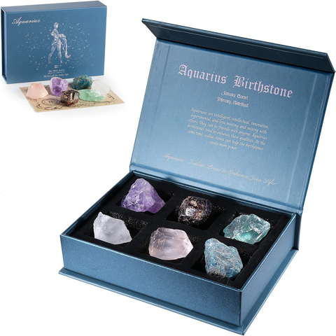 Image of Faivykyd Gemini Crystal Gift-Zodiac Sign Stones to Complement the Birthstone-Natural Healing Crystals with Horoscope Box Set