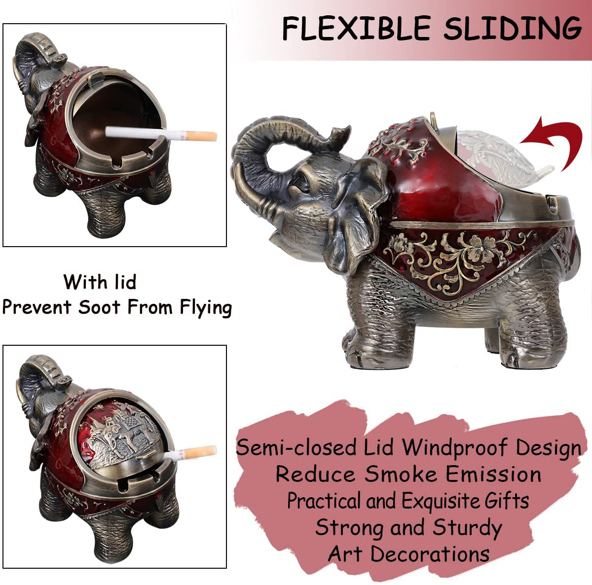 Elephant Ashtray with Lid (Red)