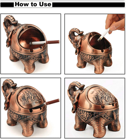 Image of Decorative Stand Elephant Ashtray with Lid 