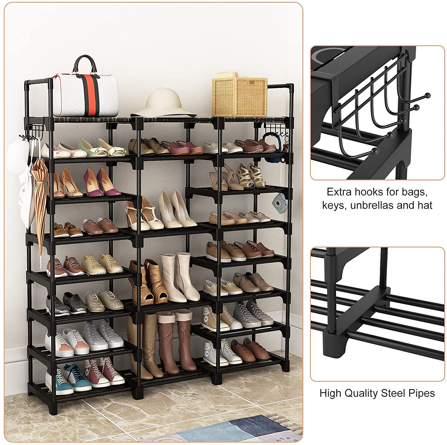 Shoe Rack Shoe Organizer 8 Tiers Shoe Rack for Entryway Holds 36-42 Pairs Shoe and Boots