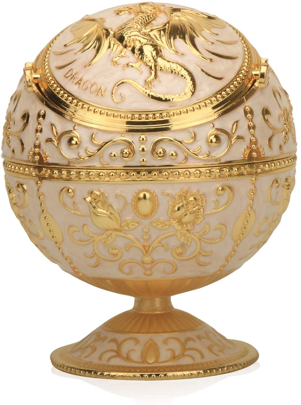 Windproof Ashtray with Flip Lid, Handcrafted Rose Pattern Classy Gift for Women Men (Transparent Blue-Golden) 