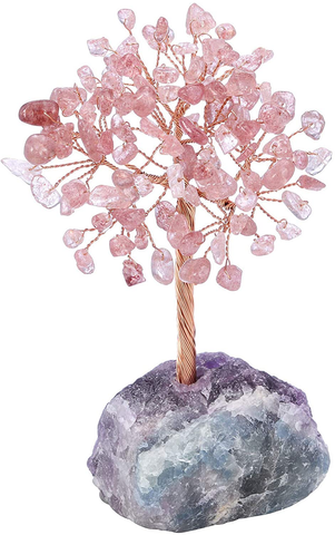 Image of Crystaltears 7 Chakra Crystal Tree Natural Reiki Healing Crystals Gemstone Bonsai Money Trees with Fluorite Crystals Stone Base Feng Shui Crystal Stone Tree for Home Decor 4.7"-5.1"