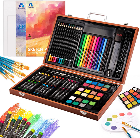 Art Supplies, 94 Pieces Wooden Art Set Crafts Drawing Painting Kit, Portable Art Case Art Kit Includes Oil Pastels, Watercolor Pens, Creative Gift for Kids, Adults, Teens Girls Boys (Blue)