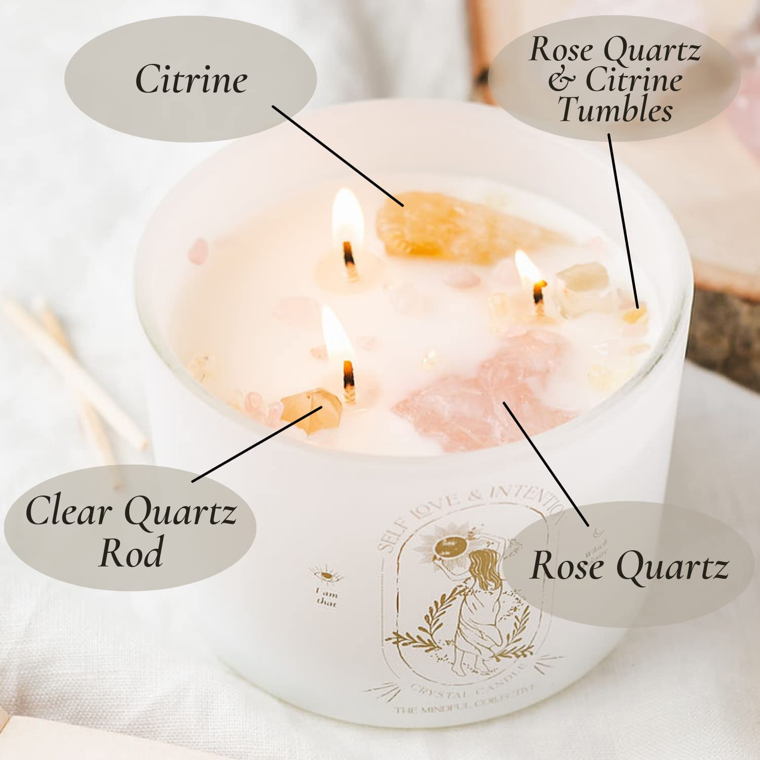 Healing Crystal Candle - Soy Candle with Crystals Inside. Energy Crystals and Healing Stones Manifestation Candle. Three Wick Candle, Meditation Accessories. Self Love, Spiritual Aromatherapy Candles