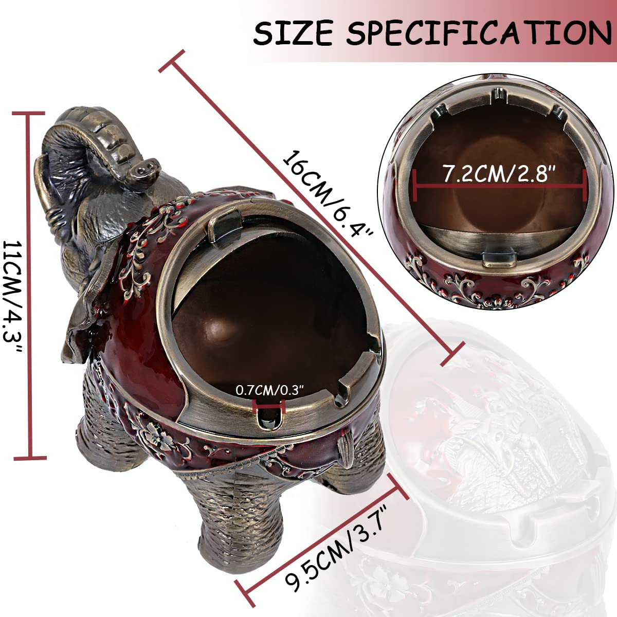 Elephant Ashtray with Lid (Red)