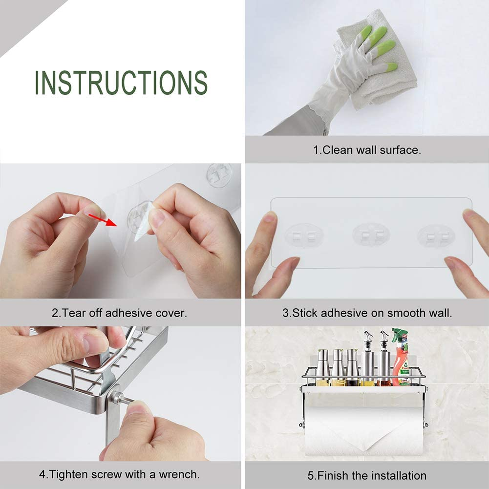 Wall Mounted Paper Towel Roll Rack Basket for Kitchen, Shower Bathroom Stainless Steel