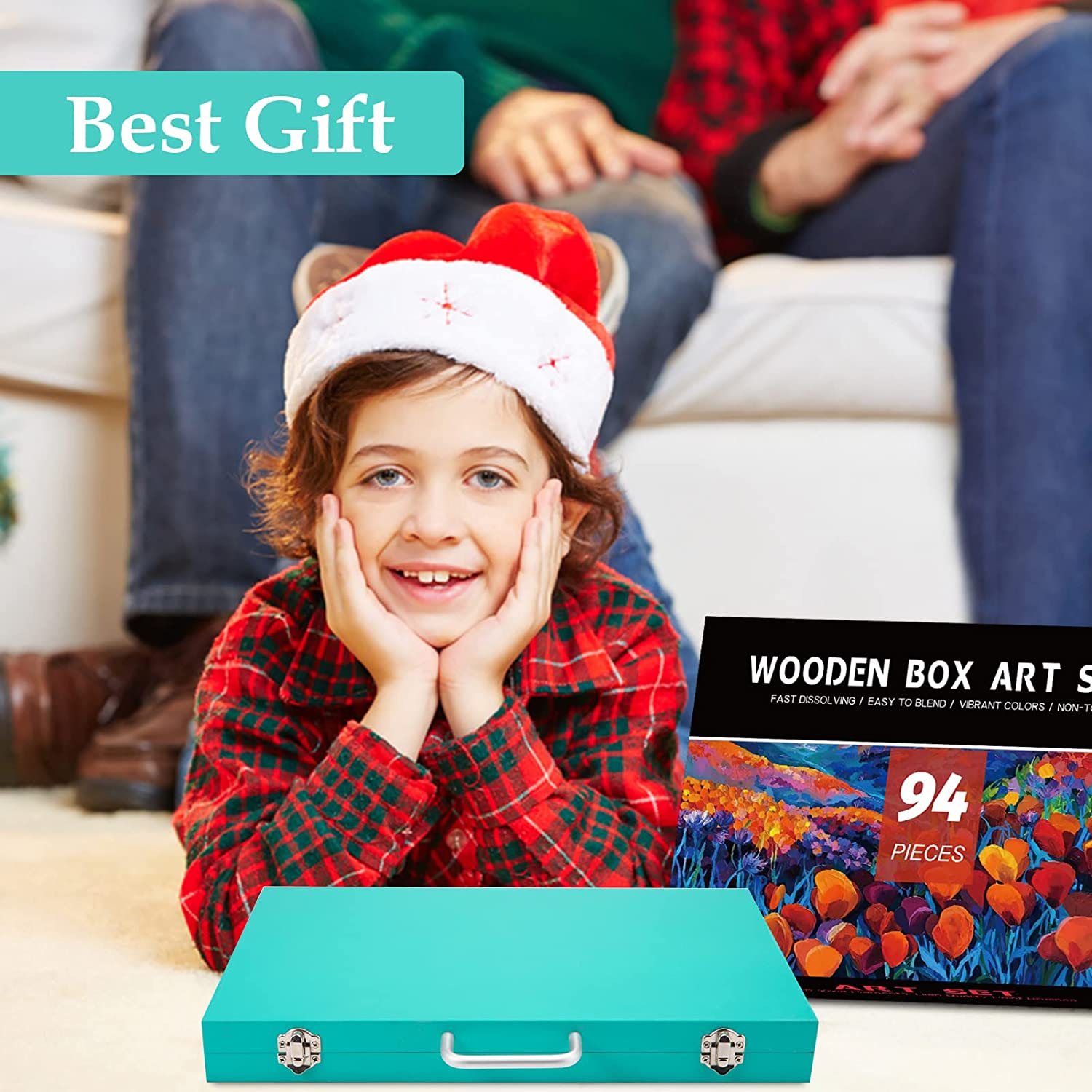 Art Supplies, 94 Pieces Wooden Art Set Crafts Drawing Painting Kit, Portable Art Case Art Kit Includes Oil Pastels, Watercolor Pens, Creative Gift for Kids, Adults, Teens Girls Boys (Blue)