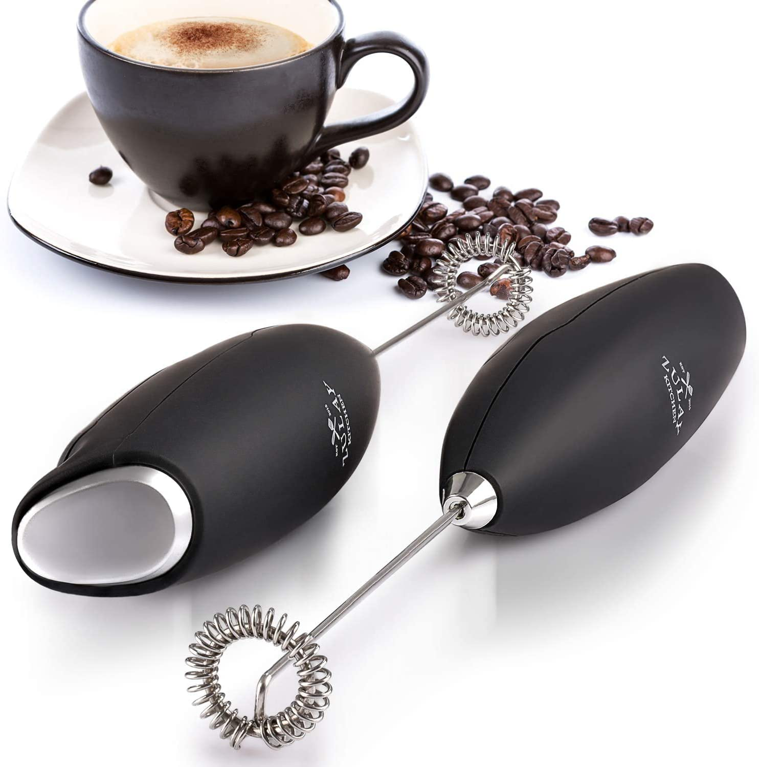 Zulay Original Milk Frother Handheld Foam Maker for Lattes - Whisk Drink Mixer for Coffee, Mini Foamer for Cappuccino, Frappe, Matcha, Hot Chocolate by Milk Boss (Black)