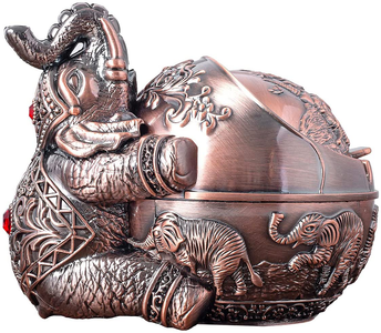 Vintage Decorative Windproof Ashtray with Lid  (Bronze Sitting Elephant)