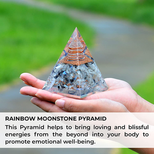 New Inspirational Orgonite Pyramid for Success | Rainbow Moonstone Orgone Pyramid for Anti-Stress - Calmness – Growth – Strength – Healing Crystal Gemstone Pyramid