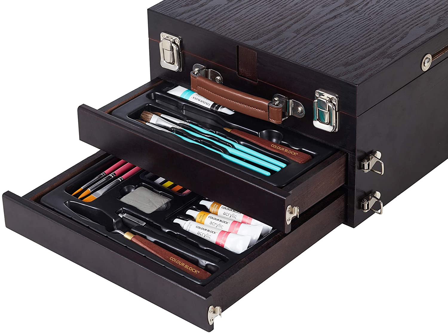 COLOUR BLOCK 152 Pc Wooden Easel Painting & Drawing Mixed Media Art Set - Acrylic & Watercolor Paint; Sketching, Color & Metallic Pencils and Tools. Professional Art Set for Adults and All Artists