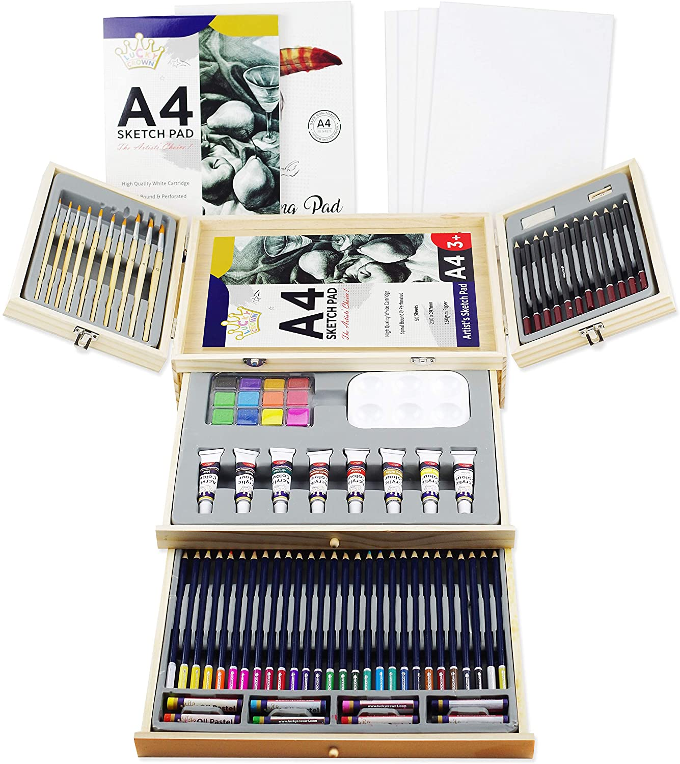 Professional Art Set, Art Supplies in Portable Wooden Case, 83 Pieces Deluxe Art Set for Painting & Drawing, Art Kit for Kids, Teens and /Gift