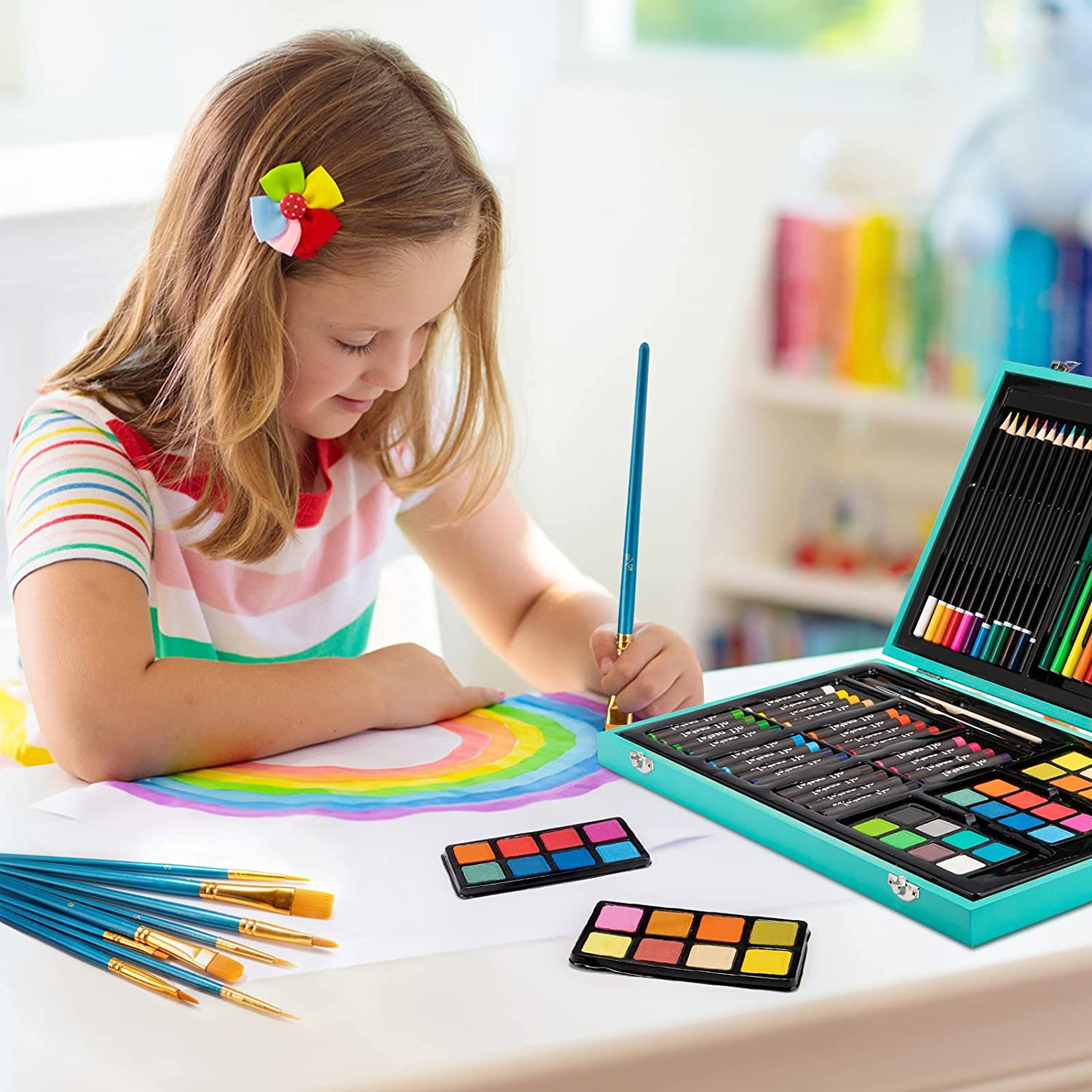 Art Supplies, 94 Pieces Wooden Art Set Crafts Drawing Painting Kit, Portable Art Case Art Kit Includes Oil Pastels, Watercolor Pens, Creative Gift for Kids, Adults, Teens Girls Boys (Blue)