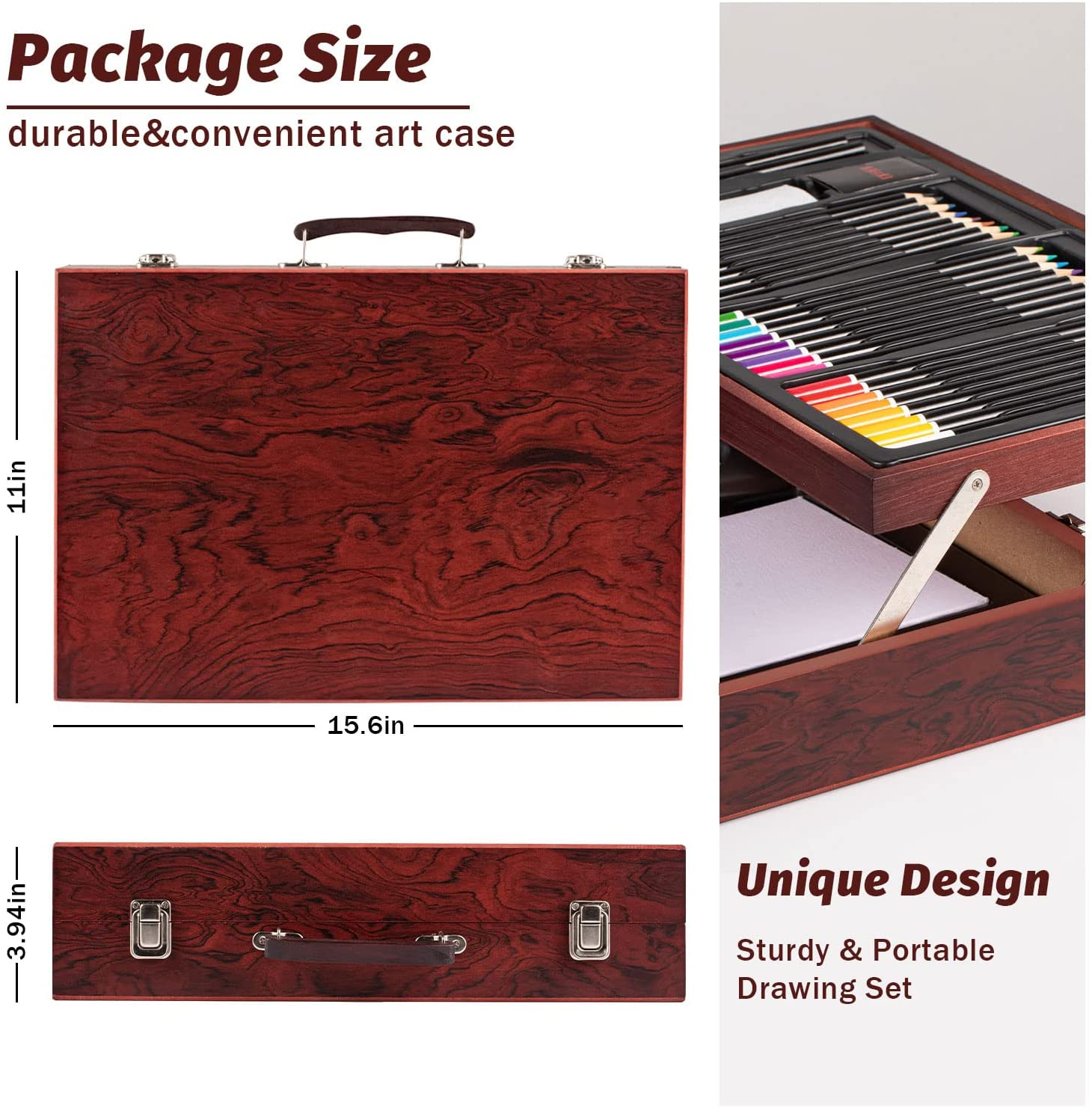 130-Piece Art Kit Painting Supplies in Portable Wooden Art Case, Acrylic Paints, Oil Pastels, Colored Pencils, Portable Art Set Gift for Kids Beginners and Artists