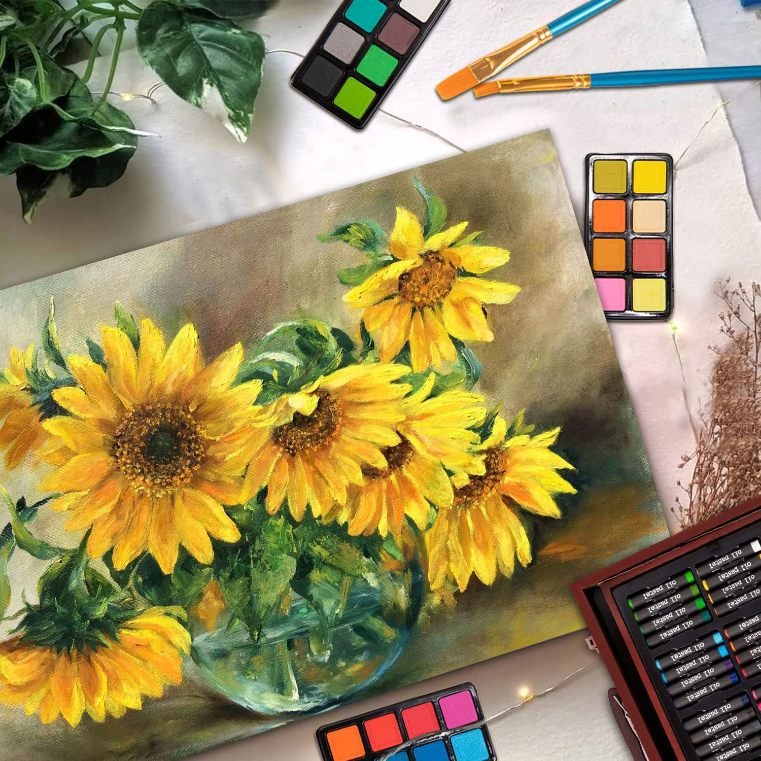 130-Piece Art Kit Painting Supplies in Portable Wooden Art Case, Acrylic Paints, Oil Pastels, Colored Pencils, Portable Art Set Gift for Kids Beginners and Artists