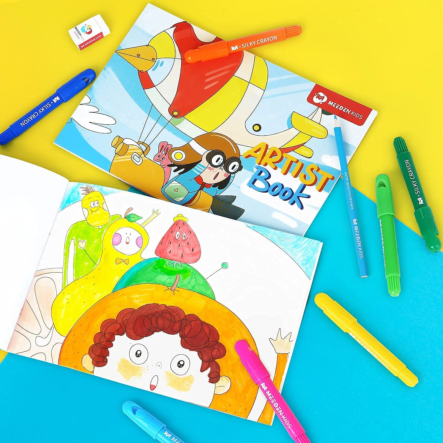 MEEDEN Art Set for Kids, Kids Drawing Set with Portable Wooden Box, Coloring Book, Silky Crayons, Oil Pastels, Colored Pencils & Painting Art Supplies, Art Kit for Kids Girls Boys