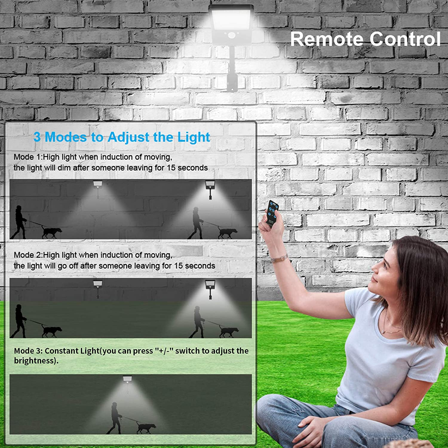 Wireless Motion Sensor Remote Control & 3 Lighting Modes Solar Lights for Backyard Gutter Courtyard Deck Home