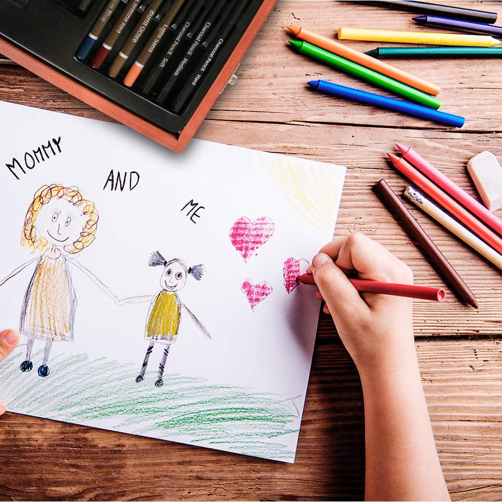 Professional Art Kit, 58 Piece Drawing and Sketching Art Set, Colored Pencils and Charcoal Pencils in Wooden Box, Art Supplies for Kids, Teens and Adults