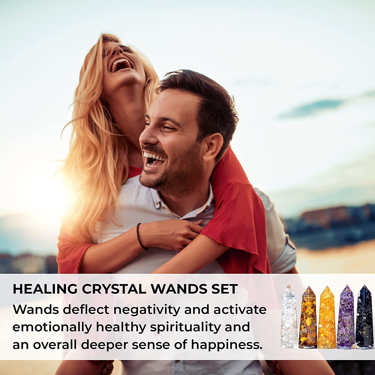 Healing Crystal Wand Set of 6 Orgonite – Includes 3” Amethyst Crystal, Tigers Eye, Rose Quartz, Black Tourmaline Stone, Citrine and Clear Quartz Orgone Crystal plus Black Tourmaline Necklace