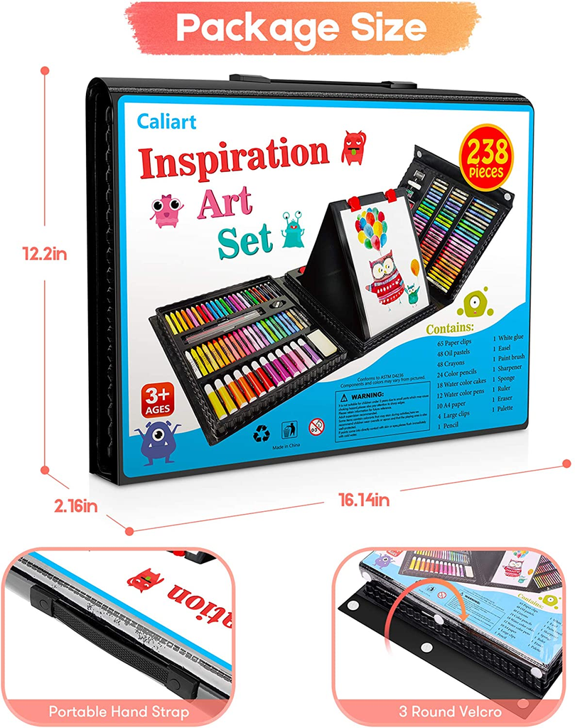 Soucolor Art Supplies, 283 Pieces Drawing Set Art Kits with Trifold Easel,  2 Drawing Pads, 1 Coloring Book, Crayons, Pastels, Arts and Crafts Gifts