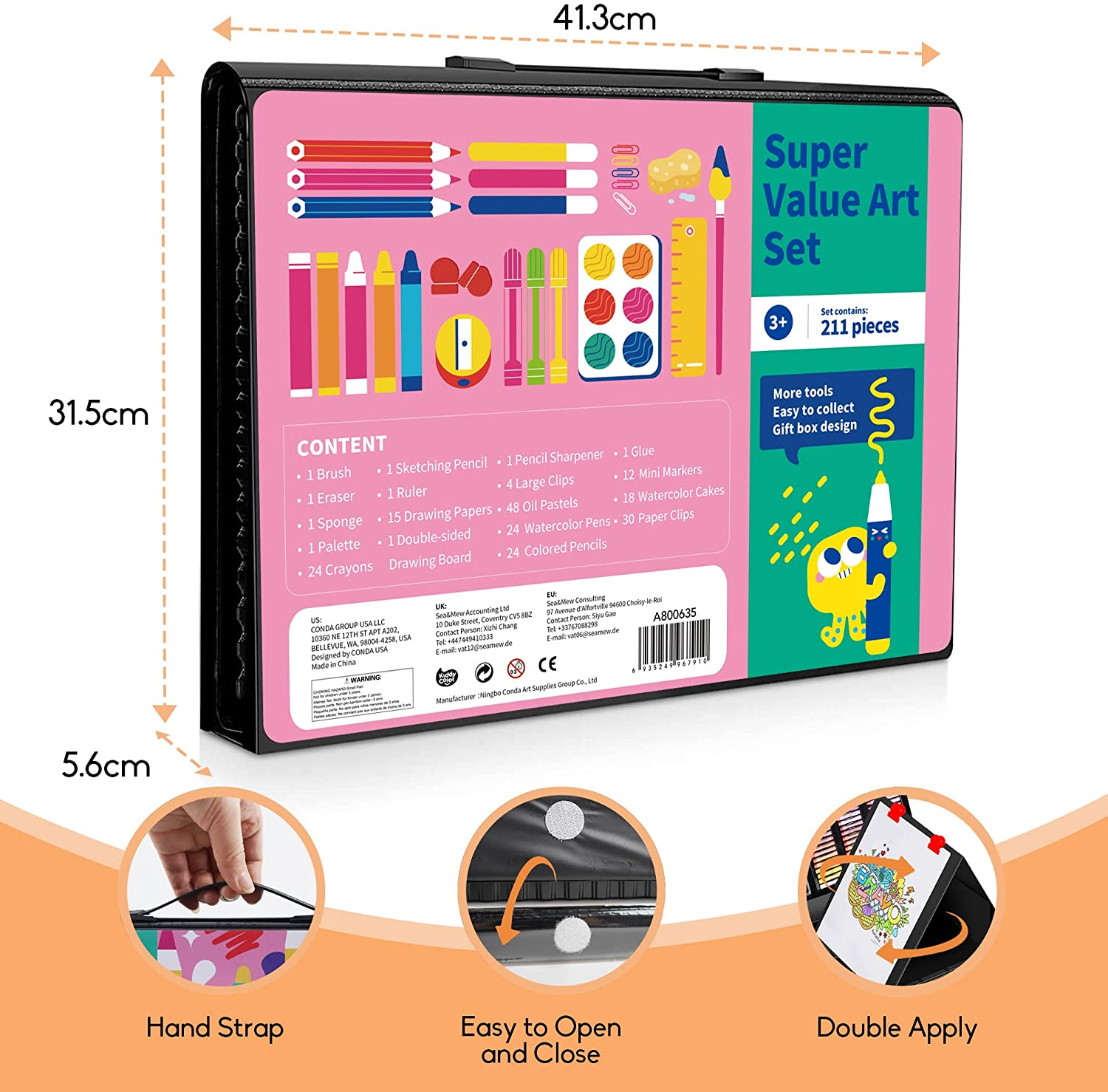 KIDDYCOLOR 211Pcs Kids Art Supplies, Portable Painting & Drawing Art Kit for Kids with Oil Pastels, Crayons, Colored Pencils, Markers, Double Sided Trifold Easel Art Set for Girls Boys Teens 3-12