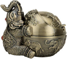 Vintage Decorative Windproof Ashtray with Lid  (Bronze Sitting Elephant)