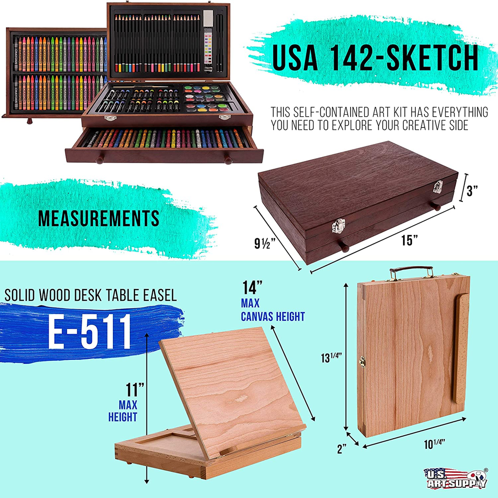 142-Piece Art Drawing Set Artist Sketch Kit Paint Pencil Pastel Wood Case  Box